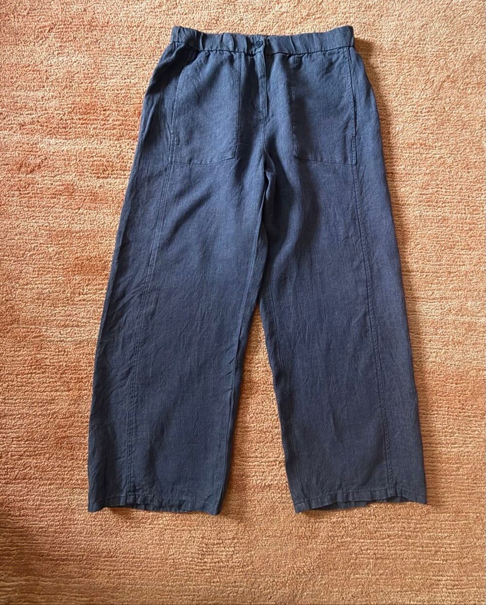 Eileen Fisher 100% Organic Linen Wide Leg Pants Blue Petite Size PM
